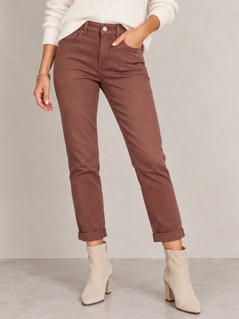 Democracy Rose Taupe Ab Solution Ankle Skimmer Pant